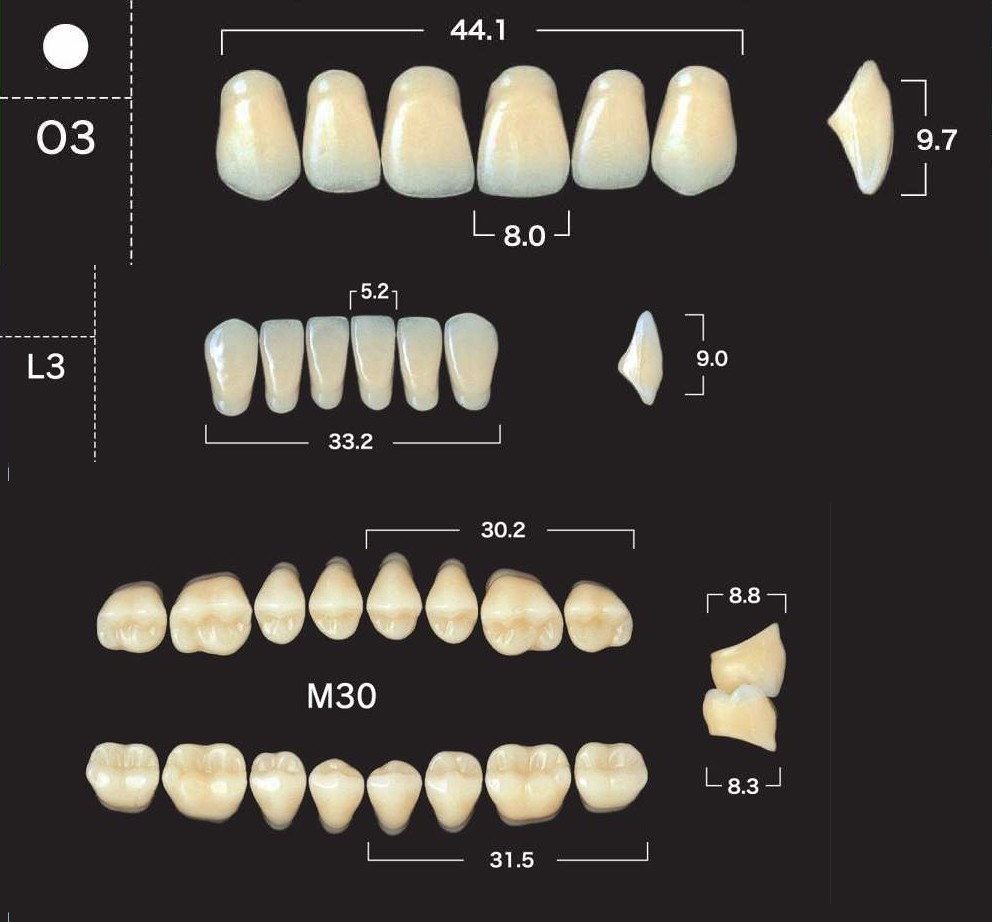 Гарнитур фронт. зубов,  Верх T2 / A2 (6шт)