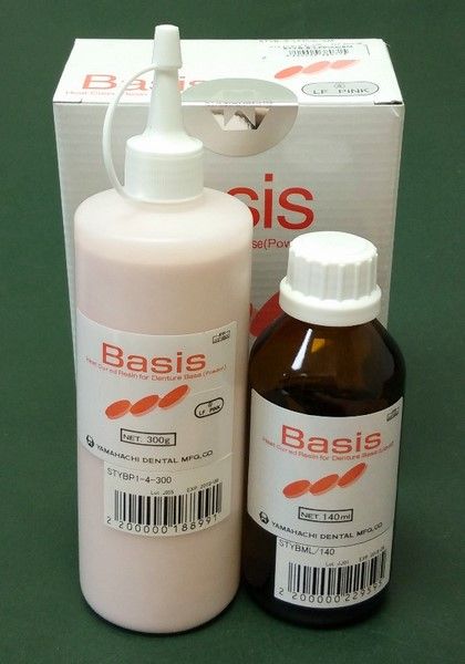 Базис/Basis - пластмасса горячей полимеризации, розовая с прожилками, 300г+140мл